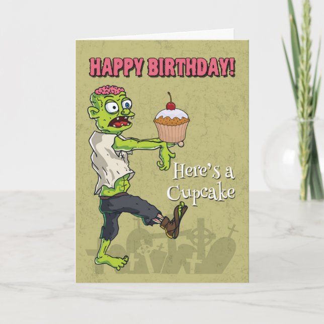 Zombie mit Cupcake Funny Birthday Card Karte (Vorderseite)