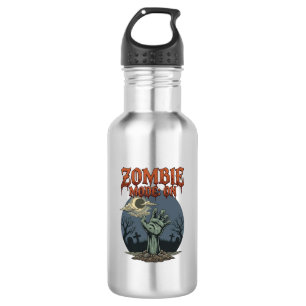 Zombie-Modus Halloween-Hand-Mond-Friedhof_1 Edelstahlflasche