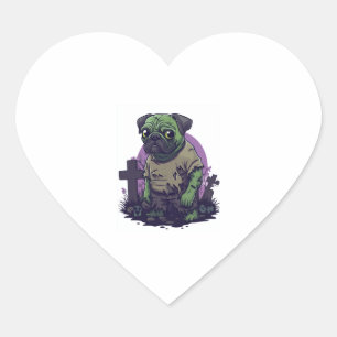 Zombie-Mops - Untoter Funny Halloween-Hund Herz-Aufkleber