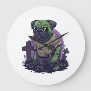Zombie-Mops � Untoter lustiger Halloween-Hund Große Wanduhr