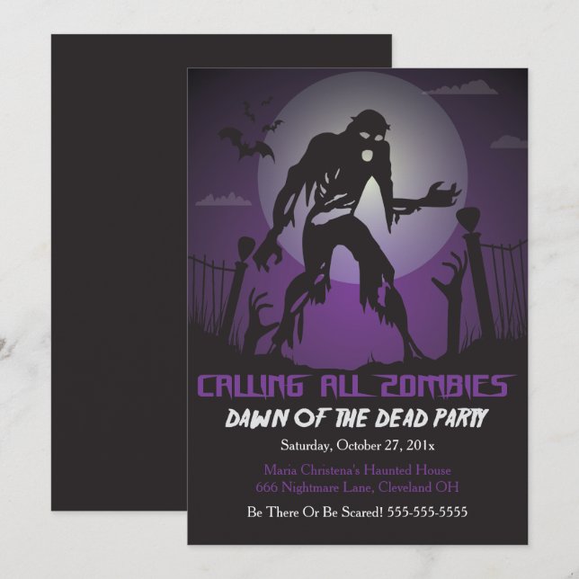 Zombie Morgendämmerung des toten Halloween-Party Einladung (Vorne/Hinten)