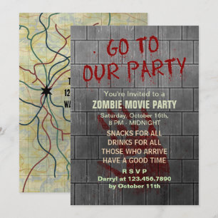 Zombie Movie Party Untote Apokalypse Bloody Wall Einladung