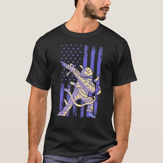 Zombie Mummy Dab Dabbing Dance American Flag Hallo T-Shirt (Vorderseite)