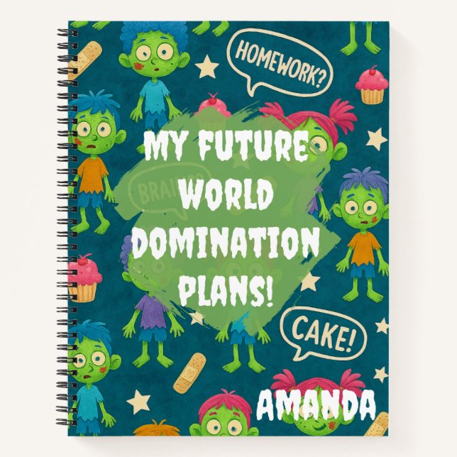 Zombie-Notebook "My Future World Domination Plans" Notizbuch (Vorderseite)