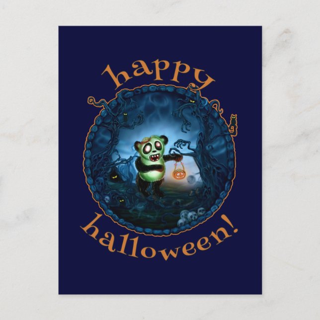 Zombie Panda Happy Halloween Postkarte (Vorderseite)
