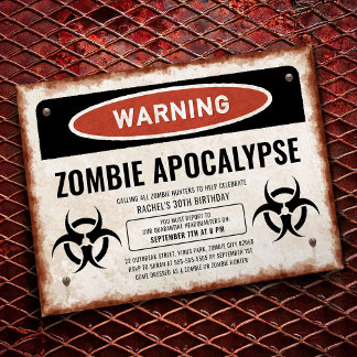 Zombie-Party-Einladung mit Warnschild Einladung