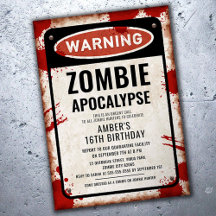 Zombie-Party mit WARNschild und Blutflecken
