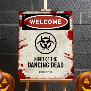 Zombie-Party-Schild mit Blut- und Biogefährdungssy Poster