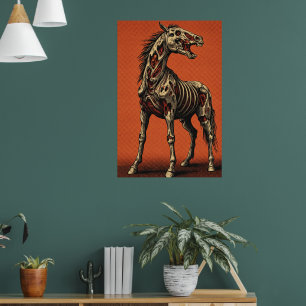 Zombie-Pferd auf knallorangefarbenem Hintergrund Poster