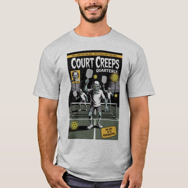 Zombie Pickleball Schläger Comic Design T-Shirt (Vorderseite)
