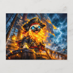 Zombie-Pirat-Mops mit flammendem Bart Postkarte