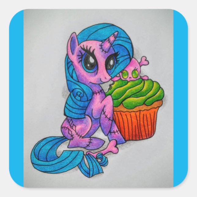 Zombie Pony Quadratischer Aufkleber (Vorderseite)