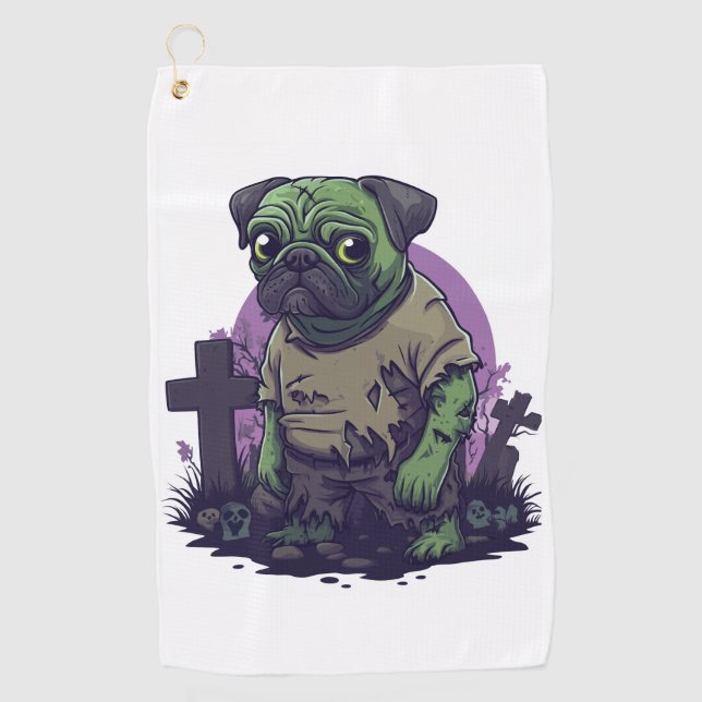 Zombie Pug � Undead Funny Halloween Dog Golfhandtuch (Vorderseite)