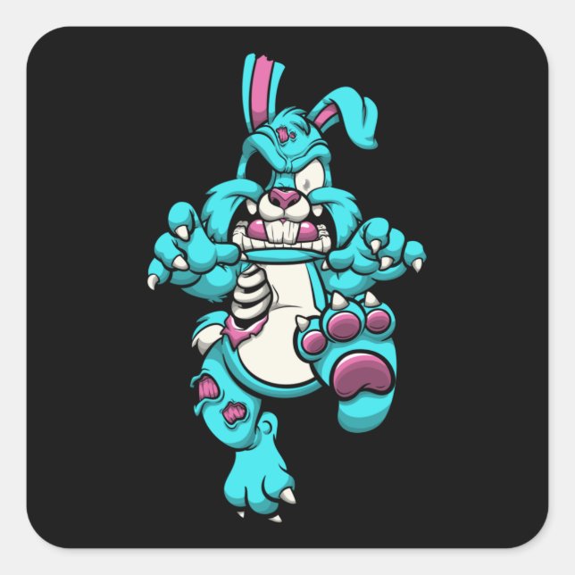 Zombie Rabbit Halloween Cartoons Character Quadratischer Aufkleber (Vorderseite)