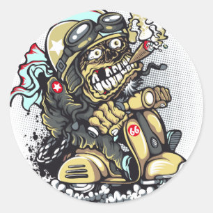 Zombie Reiten Motorroller Illustration, T - Shirt Runder Aufkleber