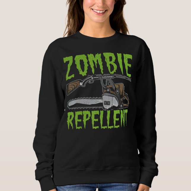 Zombie Repellent Happy Halloween Trick oder Behand Sweatshirt (Vorderseite)