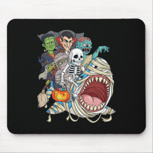 Zombie Riding Mummy Shark Vampire Halloween Pumpki Mousepad
