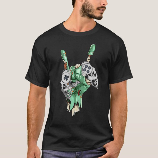 Zombie Rock Hand Holding Skeleton GamingController T-Shirt (Vorderseite)