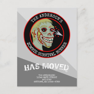 Zombie-rotes schwarzes Logo-lustige bewegliche Ankündigungspostkarte