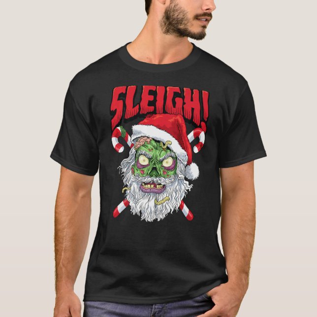 Zombie Santa Sleigh Weihnachtshail Santa Claus Hor T-Shirt (Vorderseite)