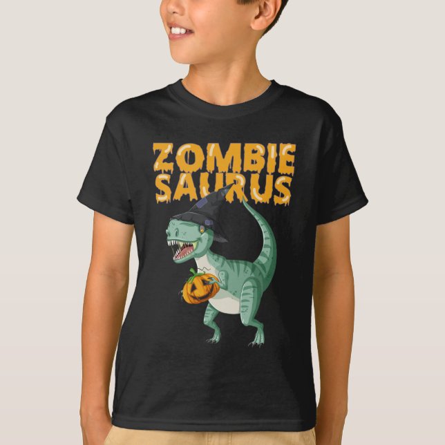 Zombie Saurus Dinosaur T Rex Halloween Kinder T-Shirt (Vorderseite)