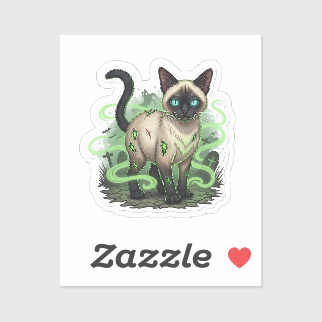 Zombie Siamese - graue siamesische Katze Halloween Aufkleber (Blatt)