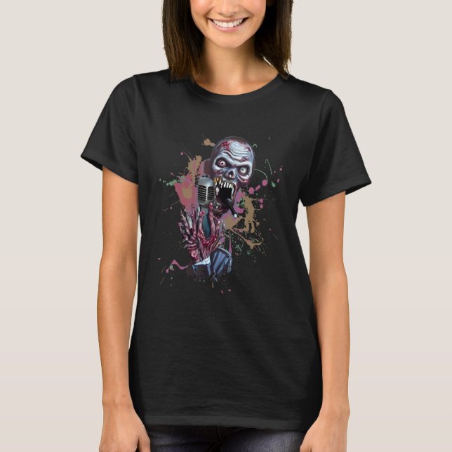 Zombie  Singing Microphone Metal Rock Music Horror T-Shirt (Vorderseite)