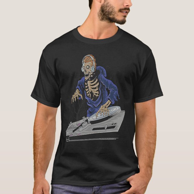 Zombie Skeleton Halloween DJ T-Shirt (Vorderseite)