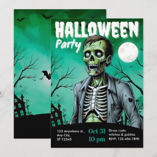 Zombie-Skelett-Halloween-Party-Einladung für Erwac Einladung