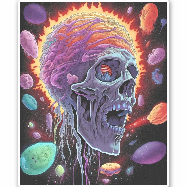 Zombie Skull Creature Sci-fi-Horror Art Aufkleber (Vorderseite)