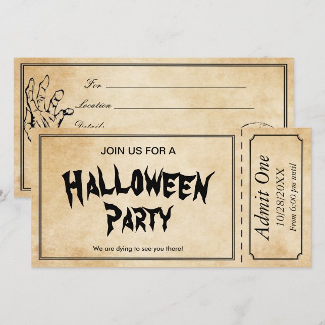 Zombie Skull Halloween-Party Ticket Einladung (Vorne/Hinten)