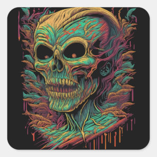 Zombie Skull Halloween Quadratischer Aufkleber
