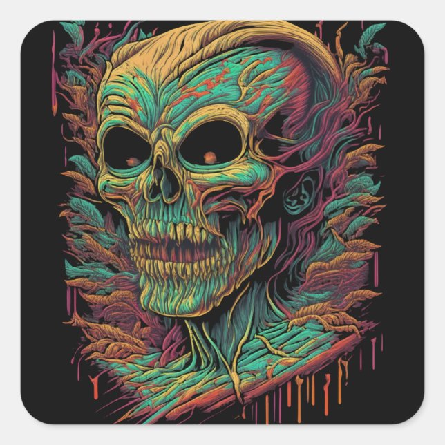Zombie Skull Halloween Quadratischer Aufkleber (Vorderseite)