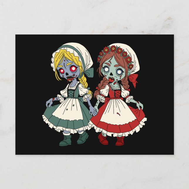 Zombie Snow-White and Rose-Red Postkarte (Vorderseite)