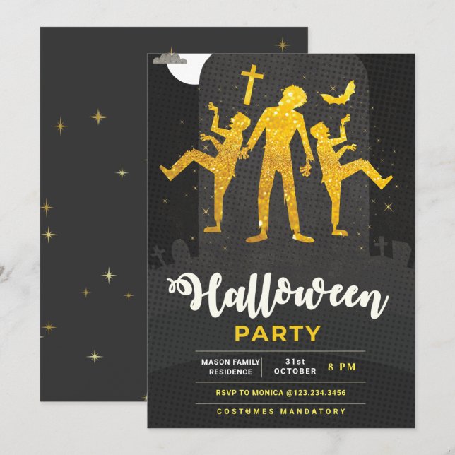 Zombie Spooky Gold Halloween-Party Einladung (Vorne/Hinten)