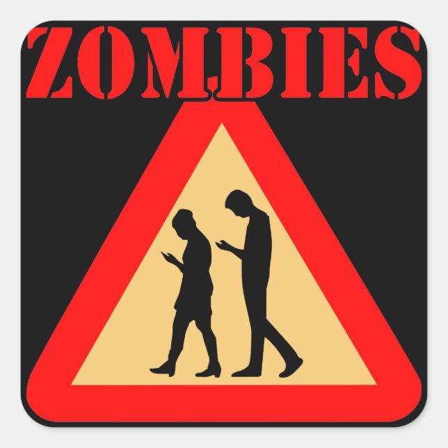 Zombie-Teens mit Handys Quadratischer Aufkleber (Vorderseite)
