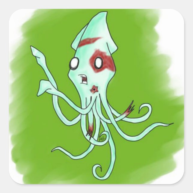 Zombie Tintenfisch Quadratischer Aufkleber (Vorderseite)