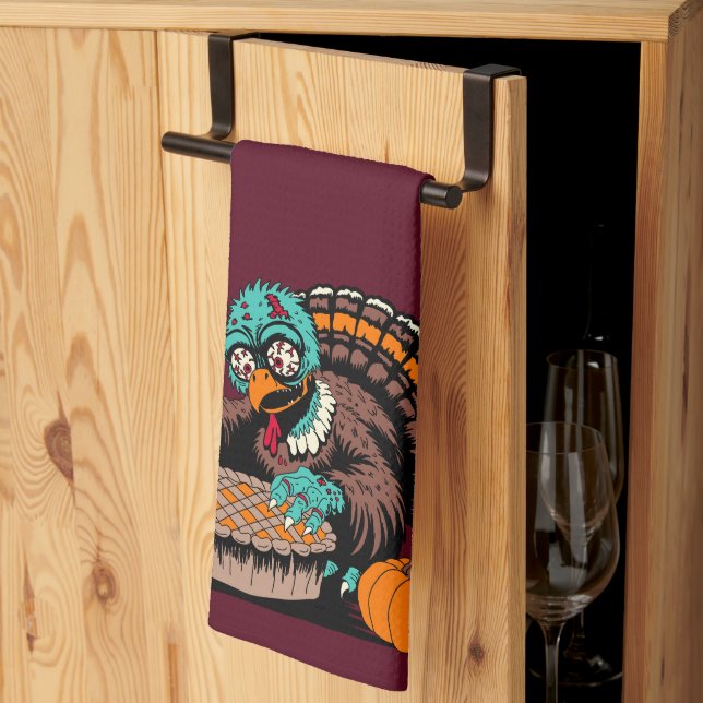 Zombie Turkey Will Pumpkin Pie Geschirrtuch (Drittel gefaltet)