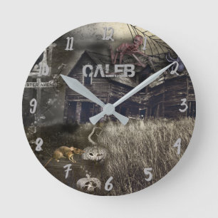 Zombie Unheiliger Halloween-Horror Personalisiert Runde Wanduhr