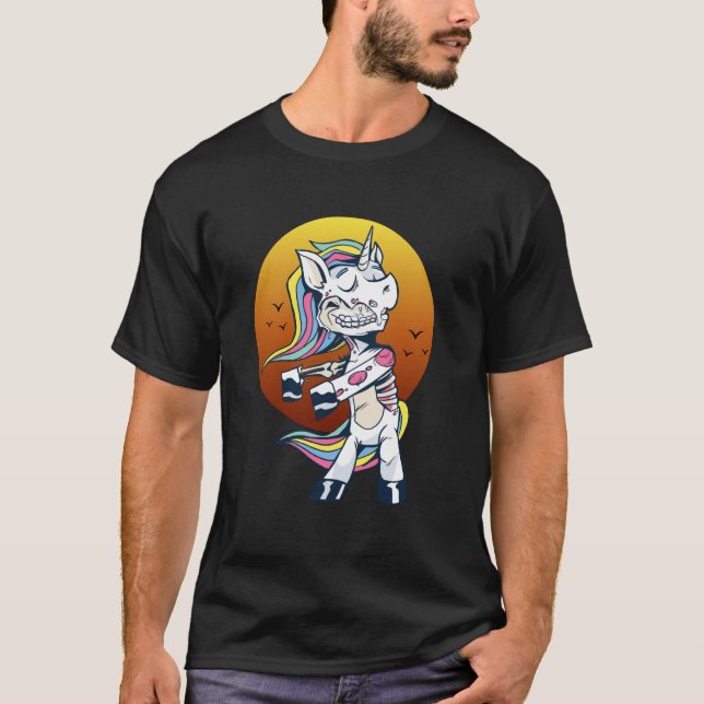 Zombie Unicorn Apokalypse Fantasy Sunset Style T-Shirt (Vorderseite)