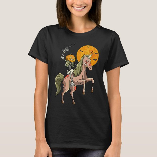 Zombie Unicorn Jagd Skelett Halloween Hunter G T-Shirt (Vorderseite)