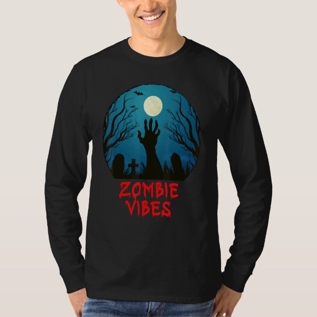 Zombie Vibes Moonlit Graveyard  Scary Kids Boys Ad T-Shirt (Vorderseite)
