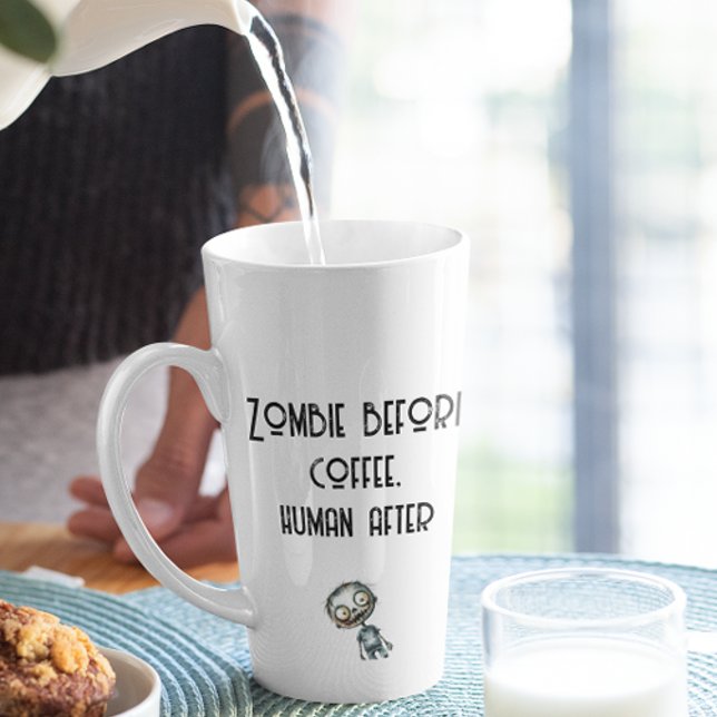 Zombie vor Kaffee Weißes Halloween Milchtasse (Von Creator hochgeladen)