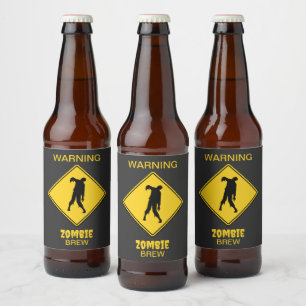 Zombie Warning Halloween Bierflaschenetikett