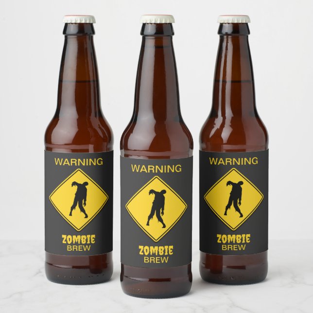 Zombie Warning Halloween Bierflaschenetikett (Flaschen)