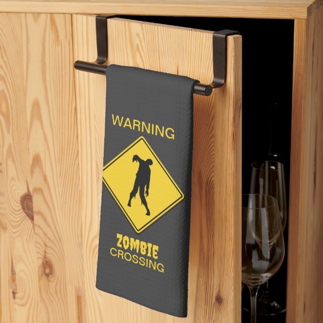 Zombie Warning Halloween Geschirrtuch (Drittel gefaltet)