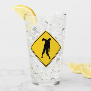 Zombie Warning Halloween Glas