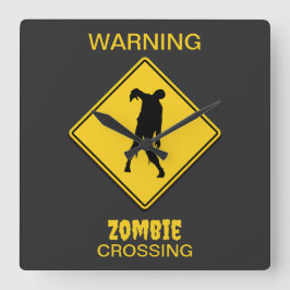 Zombie Warning Halloween Quadratische Wanduhr