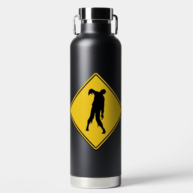 Zombie Warning Halloween Trinkflasche (Vorderseite)