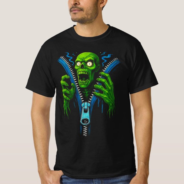 Zombie Zipper Illusion | 3D-Horror Grafik-T-Shirt  T-Shirt (Vorderseite)